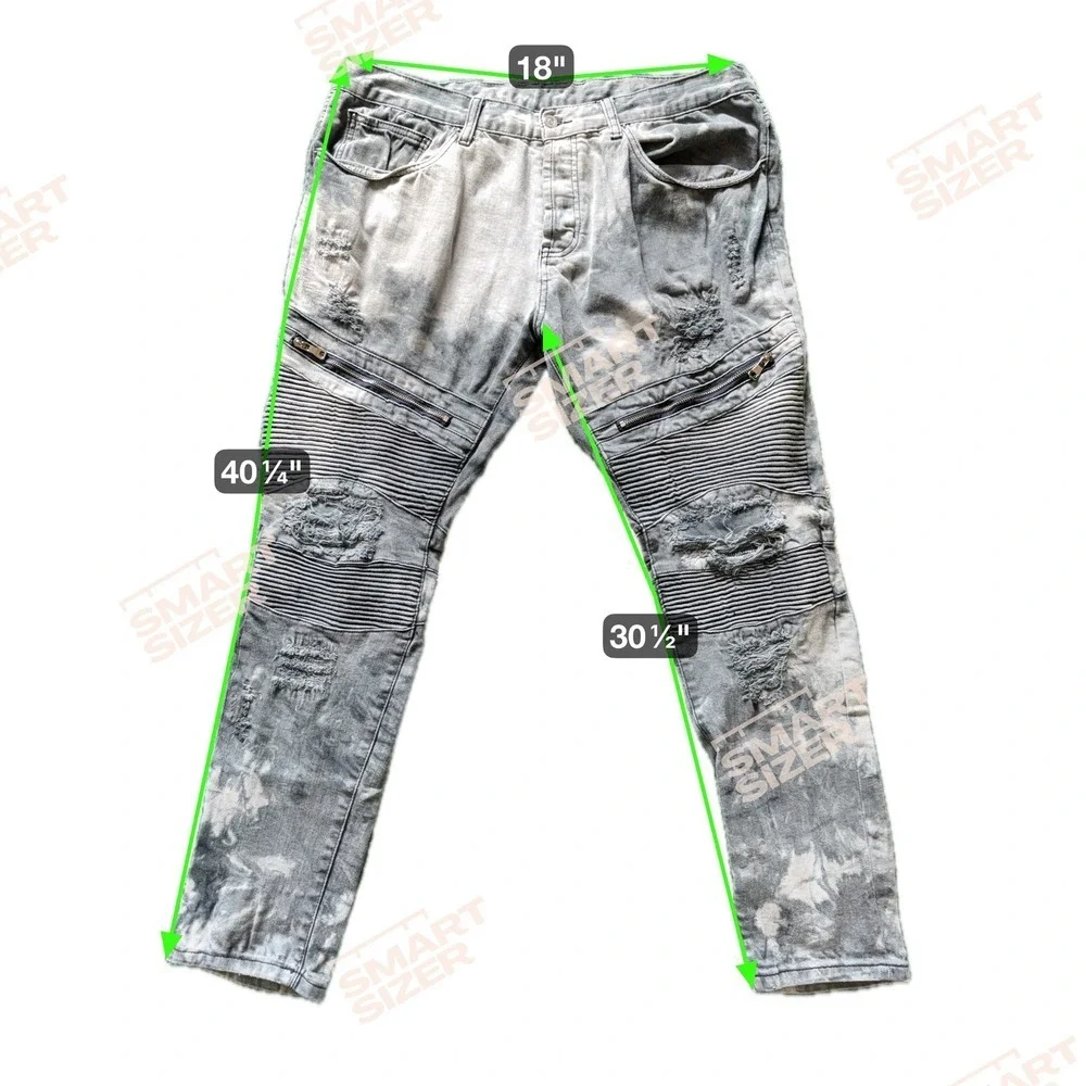 DOPE Mens Distressed Moto Biker Jeans Ribbed Denim Pants Size 38 - Picture 4 of 10